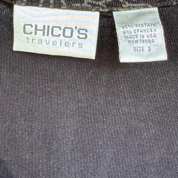 Chico's Travelers Slinky Top 3 (US XL) Black Long Sleeve Printed V-Neck  Acetate - Picture 2 of 8